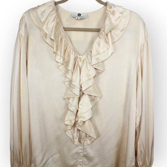 (S) Vintage SanFranciscoClothing Silk Charmeuse Ruffle Peasant Blouse Butter - Picture 4 of 9